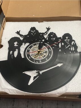 Black Music Band Vinyl Wall Clock with Mechanical Center